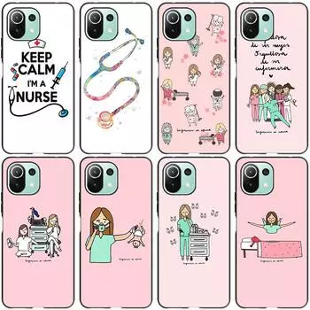 Медицинский чехол для медсестры для Xiaomi Mi 11 Lite NE 11i 10T 11T Pro A2 A3 Lite POCO F3 M3 M4 C31 X3 Pro NFC GT, черный мягкий чехол Xiaomi POCO X3 Pro