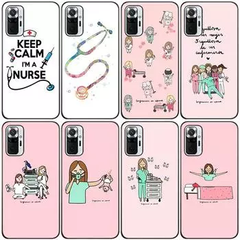 Медицинский силиконовый чехол для телефона «Медсестра» для Xiaomi Redmi Note 11 10 9 8 Pro 11T 10T 10S 9S 8T 9 9A 9C 9T, черный мягкий чехол Redmi 8