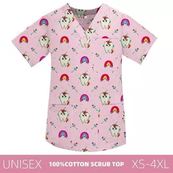 Медицинский скраб с принтом «Зубная фея», футболка с короткими рукавами, стоматологическая униформа, больничная медсестра, доктор, v-образный вырез, униформа стоматолога для женщин XS