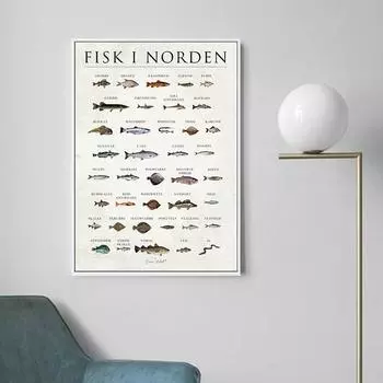 Медицинский винтажный постер с северной рыбой, датская версия, постер Fisk I Norden, холст, картина, настенное искусство для гостиной, офисного декора 21cm30cm NoFrame