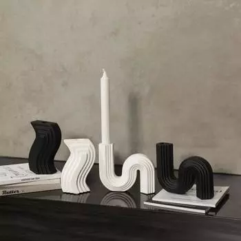 Medieval ceramic candle holder decoration living room desktop ins style decoration black and white candle holder soft decoration HP0590W white candle holder
