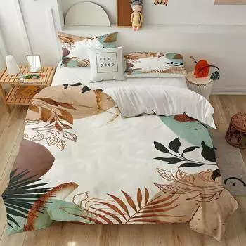 Medieval Leaf Print Duvet Set Bohemian Three-Piece Digital Print Bedroom Bedding EU single 135*200
