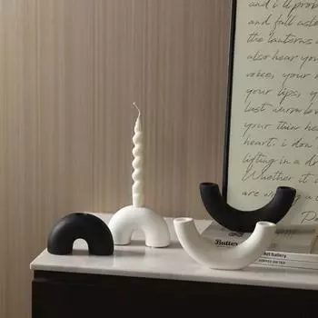 Medieval wabi-sabi style ceramic candle pedestal home retro black and white home decoration props dining table candlestick ornaments HP13210-1 White Candle Holder