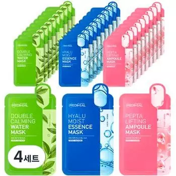 Mediheal Double Calming Water Mask + Hyalu Moist Essence Mask + Pepta Lifting Ampoule Mask, 30 листов, 4 набора