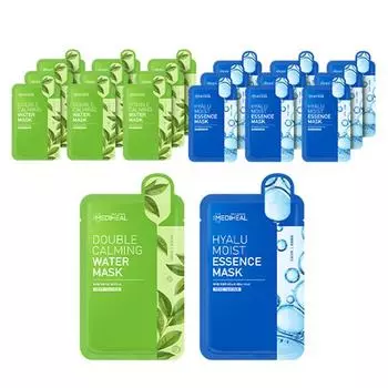 Mediheal Double Calming Water Mask+Hyalu Moist Essence Mask, 20 sheets, 1 set