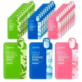 MEDIHEAL Double Calming Water Mask+Hyalu Moist Essence Mask+Pepta Lifting Ampoule Mask, 30 листов, 1 комплект 30 sheets, 1SET