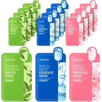 Mediheal Double Calming Water Mask + Hyalu Moist Essence Mask + Pepta Lifting Ampoule Mask, 15 листов, 1 набор