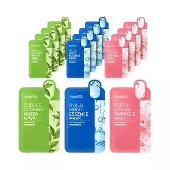 Mediheal Double Calming Water Mask + Hyalu Moist Essence Mask + Pepta Lifting Ampoule Mask Set (15 листов)