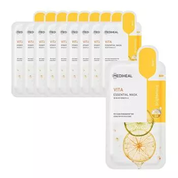 MEDIHEAL Essential Mask MEDIHEAL Essential Mask 10 листов Витамины Тонизируют Жизненная сила кожи Осветляют Гипоаллергенный (10P) / (биография)