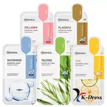 Mediheal Essential Mask Pack, 10 шт. (1 КОРОБКА) 6 типов TEATREE 10 Sheet