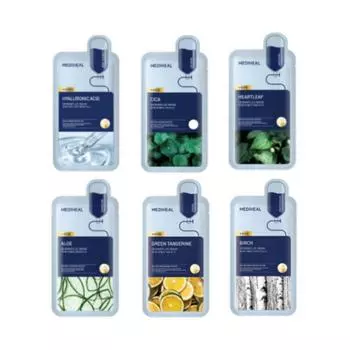 Mediheal Маска Derma Plus, упаковка 22 мл X 10 листов (6 типов) / Гиалуроновая кислота, Cica, Береза, Алоэ, Сердцелист / Маска-лист Birch X 10sheet
