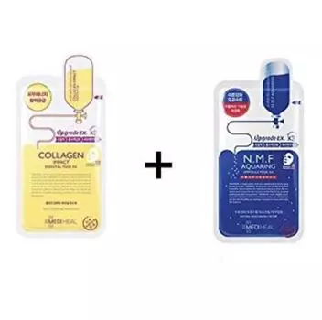 Mediheal N.M.F Aquaring Ampoule Mask EX (10 листов) + Mediheal Collagen Impact Essential Mask REX (10 листов) = 20PCS (480 мл) - Обновленная версия