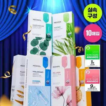 Mediheal Пакет Essential Mask Pack, 10 листов, 6 типов, выберите 1, корейский пакет масок Tea tree 10 sheets