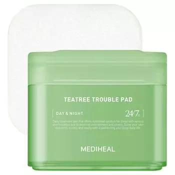 Mediheal Teatree Trouble Pad 100 подушечек Успокаивающие ватные диски для чувствительной кожи и кожи, склонной к акне