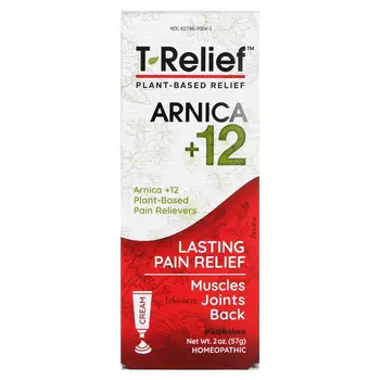 MediNatura, T-Relief, Arnica +12, растительный обезболивающий крем, 2 унции (57 г)