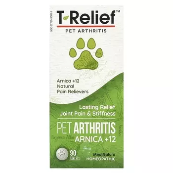 MediNatura, T-Relief, обезболивающее средство при артрите у домашних животных, содержит арнику и 12 других ингредиентов, 90 таблеток