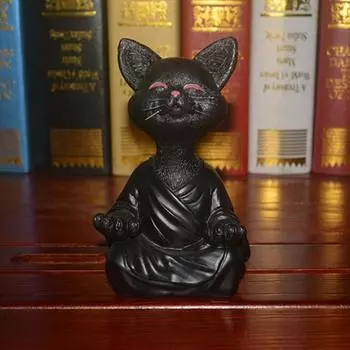 Медитация Кот Статуэтка Сидящий Кот Смола Украшение Стола Будда Кот Скульптура Йога Дзен темно-оранжевого