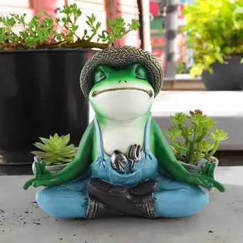 Медитация Лягушка Цветочный горшок Домашний Балкон Двор Сад Мясистое зеленое растение Лягушка Бонсай Украшения A