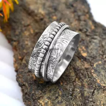 Медитация Спиннер Кольцо Кольцо Стерлингового Серебра 925 Ювелирные Изделия Ручной Работы Заявление Кольцо Для Рождественского Подарка 6 серебряный