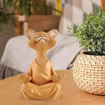Медитация Статуя кота Сидящий котенок Фигурка из смолы Дзен Йога Скульптура животного Домашний офис S серый