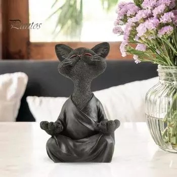 Медитация Статуя кота Сидящий котенок Фигурка из смолы Дзен Йога Животное Скульптура Домашний Офис Книжная Полка Украшение Рабочего Стола Орнамент S оранжевый