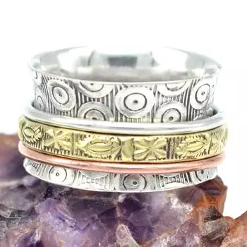 Медитация Три тона Spinner Band Кольцо Стерлингового Серебра 925 Дизайнер Ювелирных Изделий Заявление Кольцо 6 серебряный