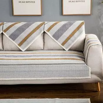 Mediterranean Style Blue Sofa Cushion Striped Fabric Craft Backrest Armrest Towel Imperial Concubine Sofa Cover Four Seasons Winter Universal Star Grey-Lace 70*50cm