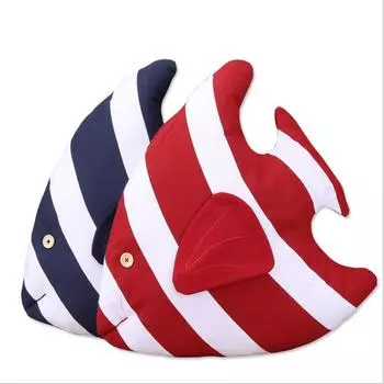 Mediterranean Style Striped Fish Shaped Cushion Cotton Linen Pillow Home Sofa Children Bedroom Decoration красный