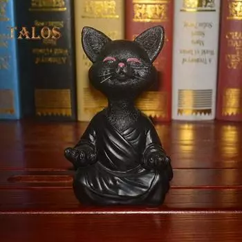 Медитирующая фигурка кошки, сидящая кошка из смолы, украшение стола, буддийская скульптура кошки, йога, дзен, домашний декор, украшения, подарки для любителей кошек чёрный