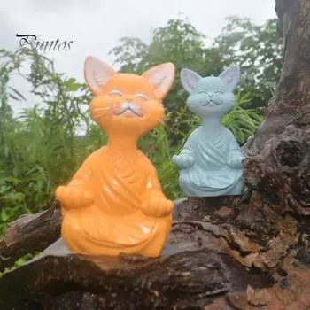 Медитирующая фигурка кошки, сидящая кошка из смолы, украшение стола, буддийская скульптура кошки, йога, дзен, домашний декор, украшения, подарки для любителей кошек темно-оранжевого
