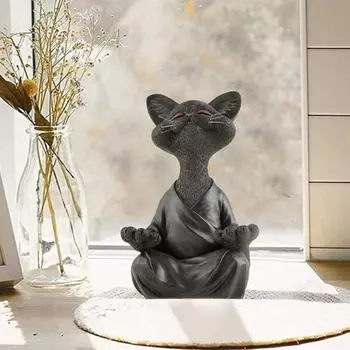 Медитирующая фигурка кошки, скульптура из смолы Дзен-кошка, украшение для сидящей в медитации кошки серый