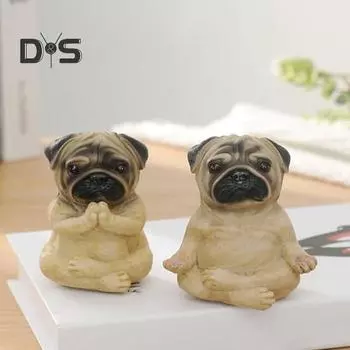 Медитирующая фигурка собаки из смолы, статуя французского бульдога, йога, щенок, скульптура животного, домашний офис, настольный сад, украшение, украшение, фестиваль, подарок A бежевый