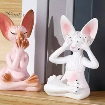 Медитирующая кошка, статуэтка Будды из смолы, лысый кот, украшения, сидящая в медитации, дзен-статуэтка кошки, домашний декор, подарок для любителей медитации A