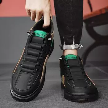 Medium and high top fashion casual board shoes youth outdoor flat-bottomed sports shoes leather fashion sleeve men s lazy shoes 39