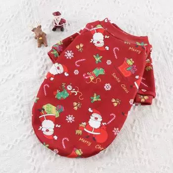 Medium and large dog cat teddy than the bear dog clothes velvet Christmas print cat sweater winter pet supplies XS (bust 30 back length 20)