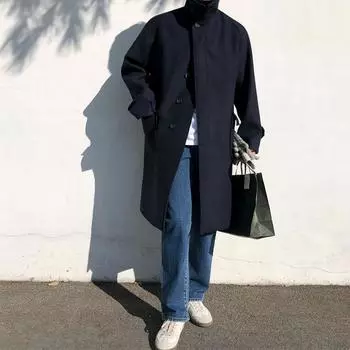 Medium and Long Autumn and Winter Thickened Korean Version of Trendy Clothes Woolen Jacket M