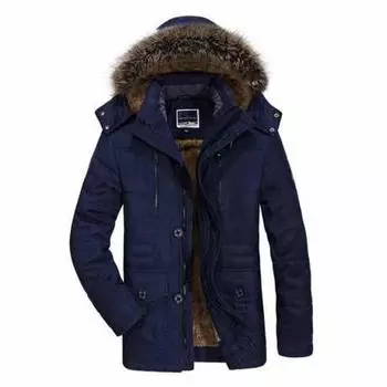 Medium and Long Cotton-padded Men s Fleece Thickened Large Size Middle-aged and Elderly Warm Cotton-padded Clothes Hooded Jacket L