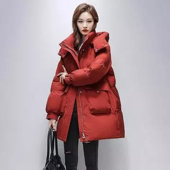 Medium and Long Down Jacket Women s Winter White Duck Down High-end Thermal Hooded Jacket M size 90-57.5kg