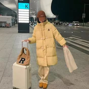 Medium and long winter fashion loose women s clothing warm and thin cotton-padded jacket down cotton-padded jacket women M белый