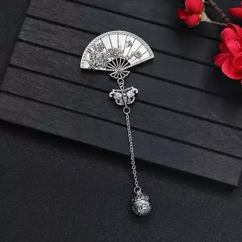 Medium and retro plum blossom fan brooch women s cheongsam button bell fringed pendant Hanfu pin Miao silver accessories