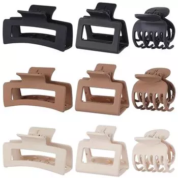 Medium Claw Hair Clips Set for Women - 3 Styles, 9 pcs Rectangle Clips for Thick Hair, Square Clips for Thin Hair - Brown One Size