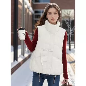Medium down cotton vest women s new short 2024 Korean version vest women s sleeveless cotton jacket horse clip shoulder M [Recommended within 55 kg] темно-коричневого