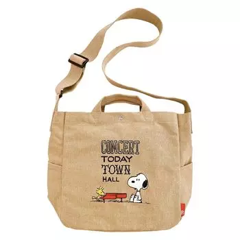 MEDIUM Snoopy Tote Bag with Shoulder A4 Recycled Cotton 8383 02 Beige [Rootote] IP.Medium.2way.Peanuts-0A Women s