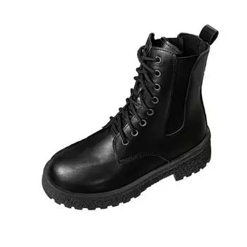 Medium tube black Martin boots new thick-soled leather women s boots versatile thin boots 35