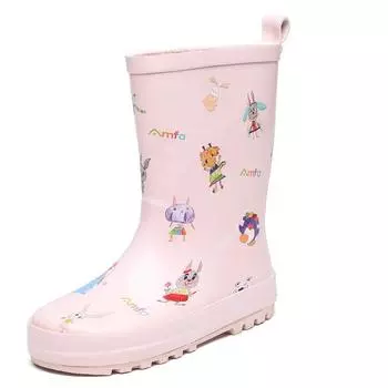 Medium tube children s rain boots pink black graffiti boys and girls rubber water shoes rain shoes 23 чёрный