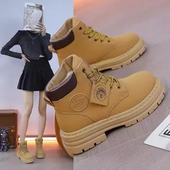 Ботинки Martin средней высоты, женская обувь, осень-зима, новые короткие ботинки «локомотив», женские туфли из бархата и хлопка, ботинки из ревеня M 35 жёлтый