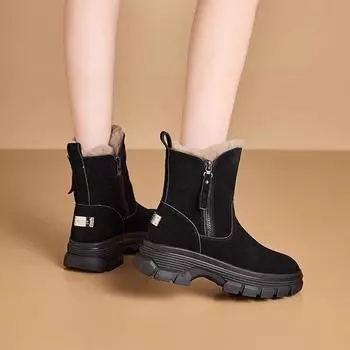Medium tube plush snow boots women s 2024 new winter warm cotton boots casual thickened plush short boots non-slip cotton shoes 34 чёрный