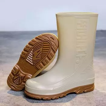 Medium tube rain shoes men s non-slip waterproof shoes fashionable outdoor water boots warm medium and high tube rain boots fishing rubber shoes 39