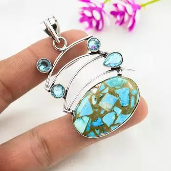 Медная бирюза, зеленый аметист, кулон из цельного серебра 925 пробы, кулон ручной работы с драгоценными камнями, подарки для жены, абсолютно новый кулон 2.48 Inches зелёный