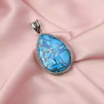 Медная бирюзовая подвеска с серебряной цепочкой, подвеска из стерлингового серебра 925 пробы